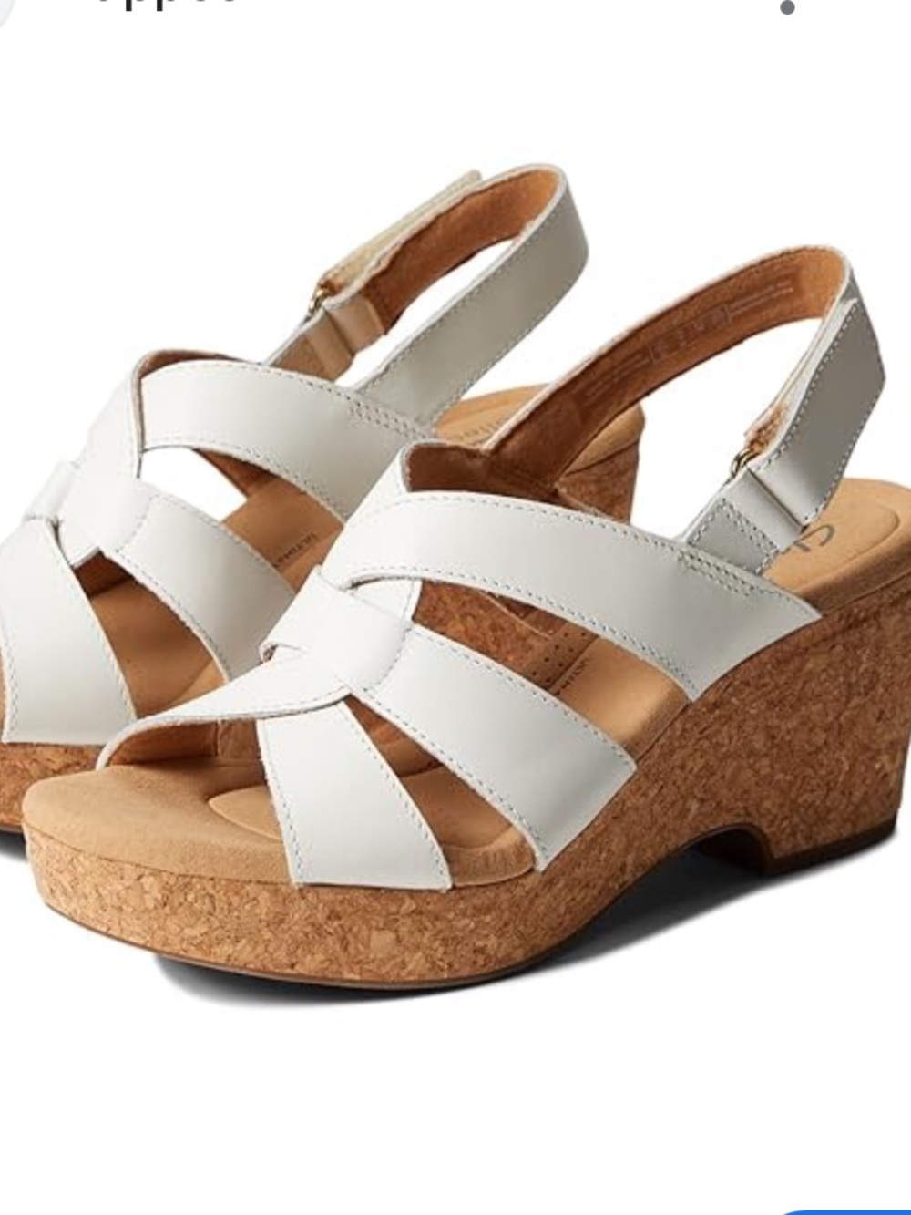 Clarks Giselle White Leather Cork Wedge Sandals
